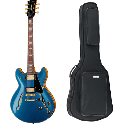 Harley Benton HB-35Plus Metallic Blue pusiau akustinė gitara su dėklu
