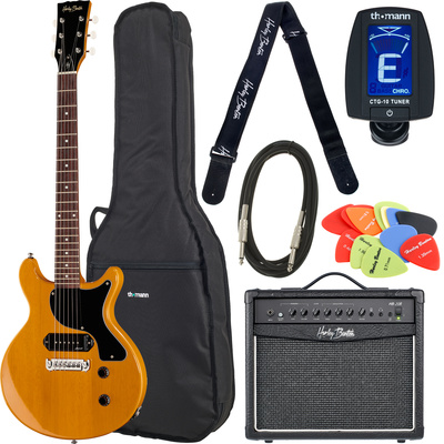 Harley Benton DC-Junior FAT TV Yellow elektrinės gitaros komplektas