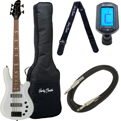 Harley Benton B-550 White Progressive bosinė gitara rinkinys