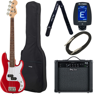 Squier Mini P Bass Dakota Red bosinės gitaros komplektas