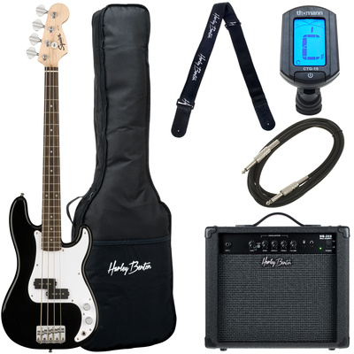 Squier Mini P Bass Black bosinės gitaros komplektas