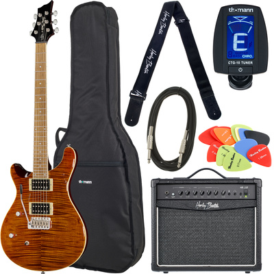 Harley Benton CST-24T LH Amber Stripe elektrinės gitaros komplektas