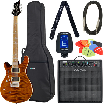 Harley Benton CST-24T LH Amber Stripe Set elektrinės gitaros komplektas