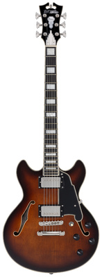 DAngelico Premier Mini DC Brown Burst pusiau akustinė gitara