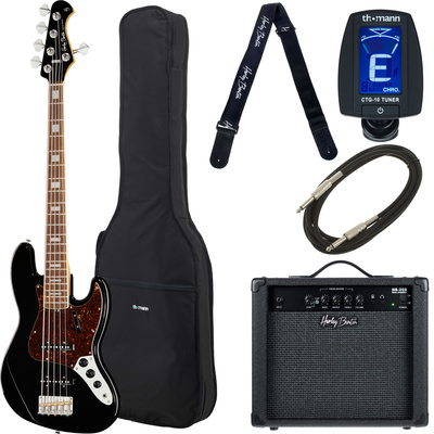 Harley Benton MV-5JB Black bosinės gitaros komplektas