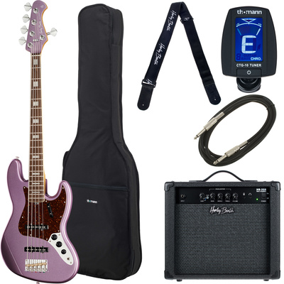 Harley Benton MV-5JB Burgundy Mist bosinės gitaros komplektas  