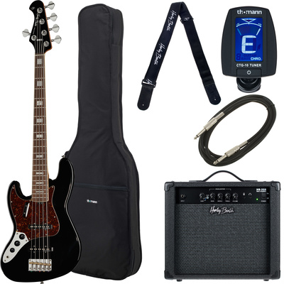 Harley Benton MV-5JB LH Black bosinės gitaros komplektas