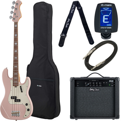 Harley Benton MV-4P Shell Pink bosinės gitaros komplektas