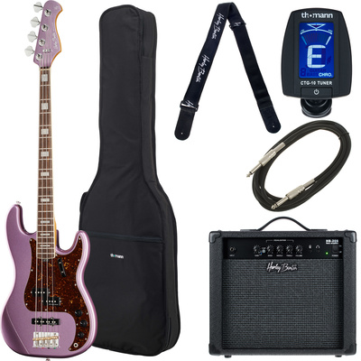 Harley Benton MV-4PJ Burgundy Mist bosinės gitaros komplektas
