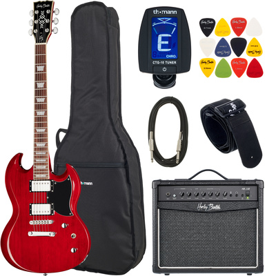 Harley Benton DC-Custom II Cherry elektrinės gitaros komplektas