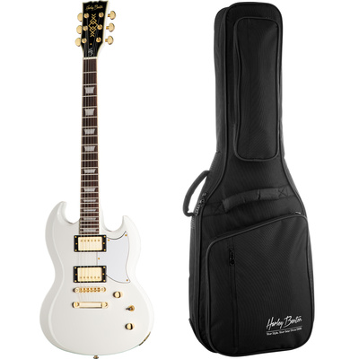 Harley Benton DC-Custom II White elektrinė gitara rinkinys