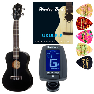 Harley Benton UK-12C Black koncertinė ukulelė komplektas