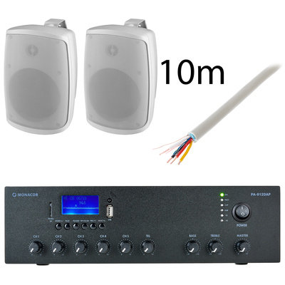 Monacor WALL-08T/WS PA-812DAP Bundle korporatīvais un restorānu PA komplekts
