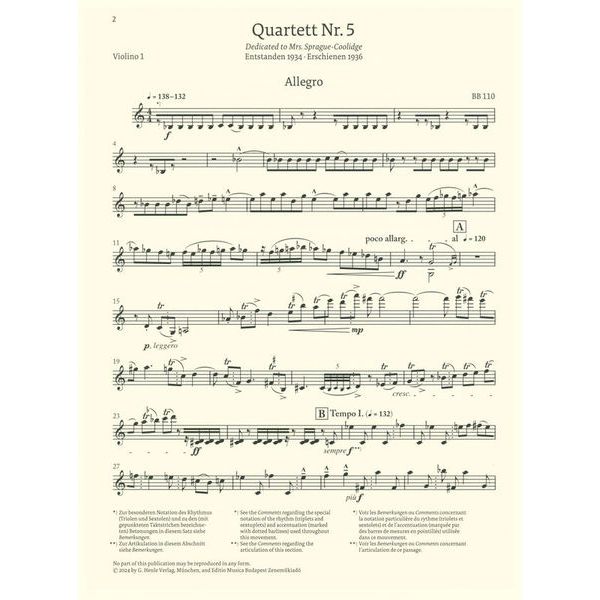 Henle Verlag Bartók Streichquartett Nr.5