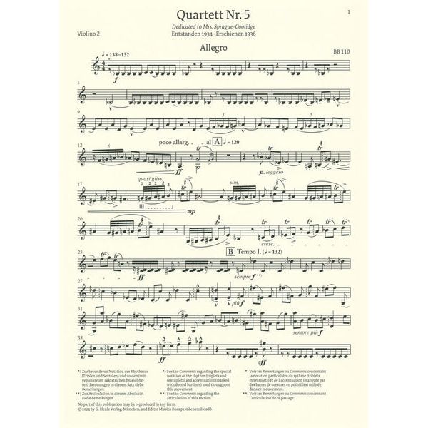 Henle Verlag Bartók Streichquartett Nr.5